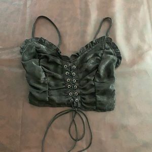 Black corset type tank top with scrunch material on back for extra room